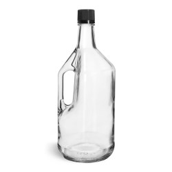 1.75 Liter Glass Bottles, Clear Glass Bottles w/ Handles and Black Tamper Evident Closures w/ Pouring Inserts