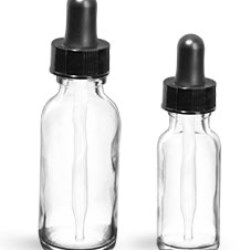 1/2 oz  Clear Glass Round Bottles w/ Black Bulb Glass Droppers