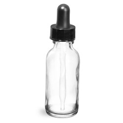 1 oz Clear Glass Round Bottles w/ Black Bulb Glass Droppers