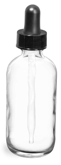 4 oz  Clear Glass Round Bottles w/ Black Bulb Glass Droppers