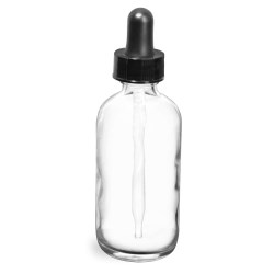 4 oz  Clear Glass Round Bottles w/ Black Bulb Glass Droppers