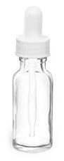 1/2 oz Clear Glass Round Bottles w/ White Bulb Glass Droppers