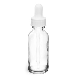 1 oz Clear Glass Round Bottles w/ White Bulb Glass Droppers