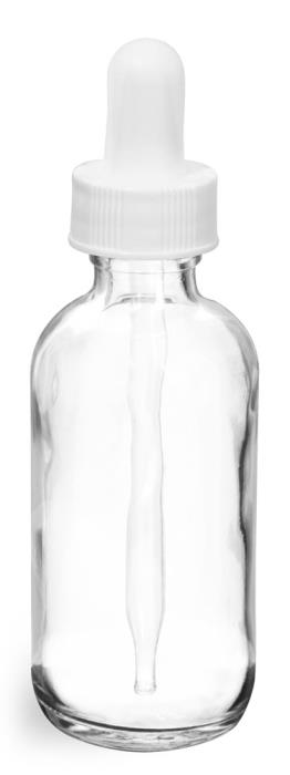 2 oz  Clear Glass Round Bottles w/ White Bulb Glass Droppers