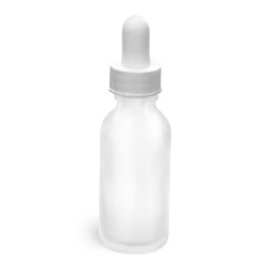 1 oz Glass Bottles, Frosted Glass Rounds w/ White Bulb Glass Droppers