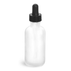 2 oz Glass Bottles, Frosted Glass Rounds w/ Black Bulb Glass Droppers