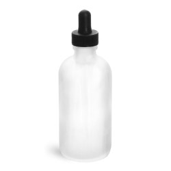 4 oz Glass Bottles, Frosted Glass Rounds w/ Black Bulb Glass Droppers