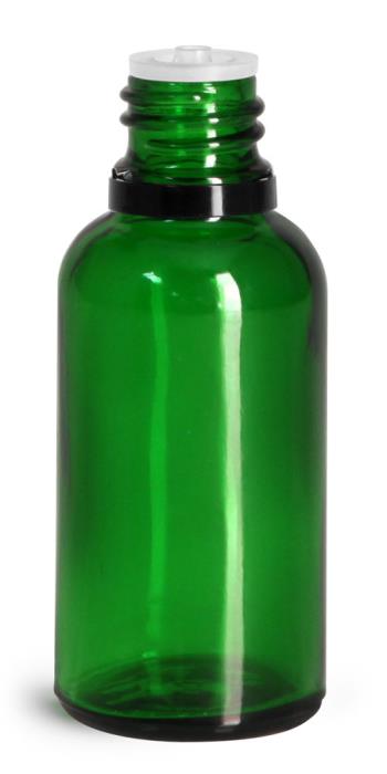 30 ml Glass Bottles, Green Glass Euro Dropper Bottles w/ Black Tamper Evident Caps & Orifice Reducers