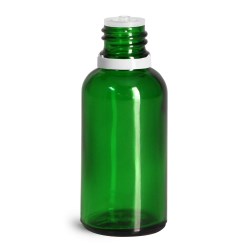 30 ml Glass Bottles, Green Glass Euro Dropper Bottles w/ White Tamper Evident Caps & Orifice Reduce