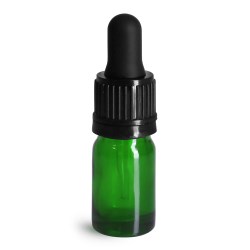 5 ml Glass Bottles, Green Glass Euro Dropper Bottles w/ Black Tamper Evident Bulb Droppers