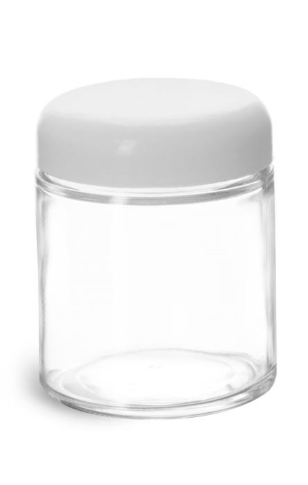 4 oz Clear Glass Jars w/ White Dome Caps