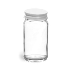 2 oz  Clear Glass Paragon Jars w/ White Metal Foil Lined Caps