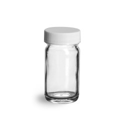 1 oz Clear Glass Paragon Jars w/ Lined White Ribbed Plastic Caps