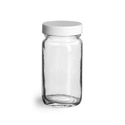 2 oz Clear Glass Paragon Jars w/ Lined White Ribbed Plastic Caps