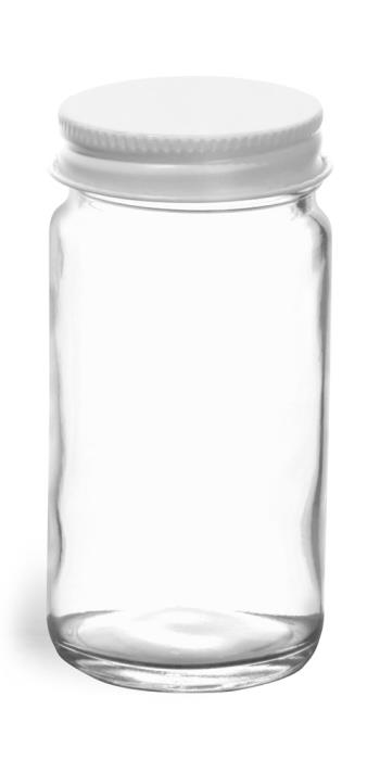 4 oz Clear Glass Paragon Jars w/ White Metal Lined Caps