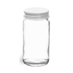 4 oz Clear Glass Paragon Jars w/ White Metal Lined Caps