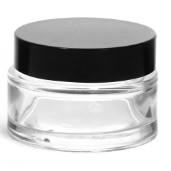 1 oz Clear Glass Cosmetic Jars with Black Phenolic PV Lined Caps