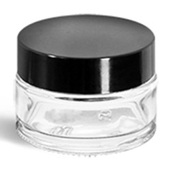 0.5 oz Clear Glass Thick Wall Cosmetic Jars w/ Black Phenolic F217 Lined Caps