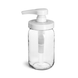 8 oz Glass Jars, Clear Glass Mayo/Economy Jars w/ White PP Pumps