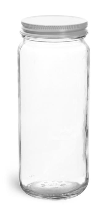 12 oz  Clear Glass Paragon Jars w/ White Metal Foil Lined Caps