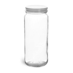 12 oz  Clear Glass Paragon Jars w/ White Metal Foil Lined Caps