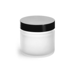 2 oz Frosted Glass Straight Sided Jars w/ Smooth Black Lined Caps