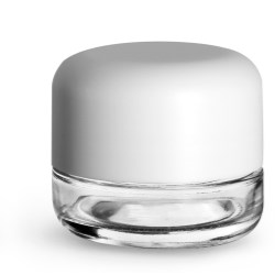 60 ml Clear Glass Child Resistant Wide Mouth Jars w/ Smooth White Child Resistant Dome Caps