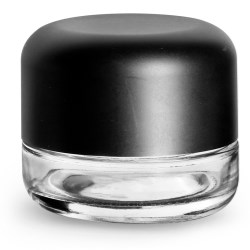 60 ml Clear Glass Child Resistant Wide Mouth Jars w/ Smooth Black Child Resistant Dome Caps