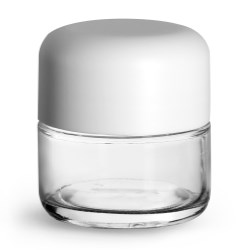 90 ml Clear Glass Child Resistant Wide Mouth Jars w/ Smooth White Child Resistant Dome Caps