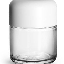 120 ml Clear Glass Child Resistant Wide Mouth Jars w/ Smooth White Child Resistant Dome Caps