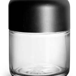 120 ml Clear Glass Child Resistant Wide Mouth Jars w/ Smooth Black Child Resistant Dome Caps