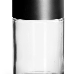 180 ml Clear Glass Child Resistant Wide Mouth Jars w/ Smooth Black Child Resistant Dome Caps