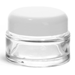 1 oz Clear Glass Jars, Clear Glass Thick Wall Cosmetic Jars w/ White Dome PE Lined Caps