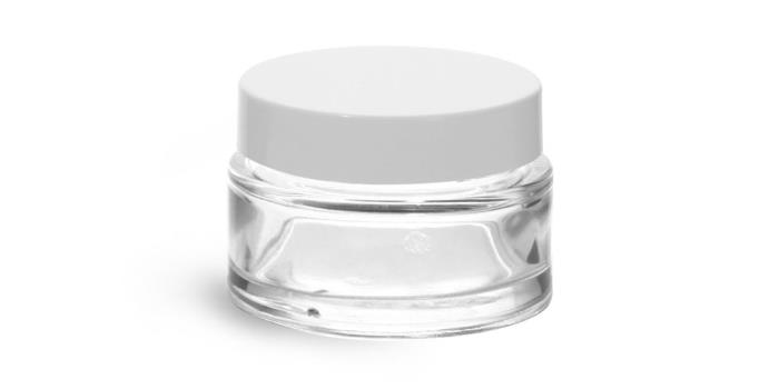 1 oz Clear Glass Cosmetic Jars w/ White PE Foam Lined Caps