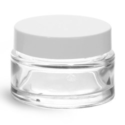 1 oz Clear Glass Cosmetic Jars w/ White PE Foam Lined Caps