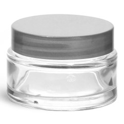 1 oz Clear Glass Cosmetic Jars with Silver PE Lined Caps