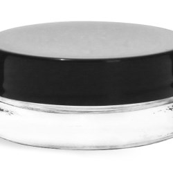 0.15 oz Clear Glass Thick Wall Cosmetic Jars w/ Black Smooth Lined Caps