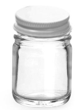 1 oz Clear Glass Jars w/ White Metal Plastisol Lined Caps