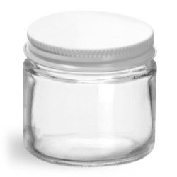 2 oz Clear Glass Jars w/ White Metal Plastisol Lined Caps