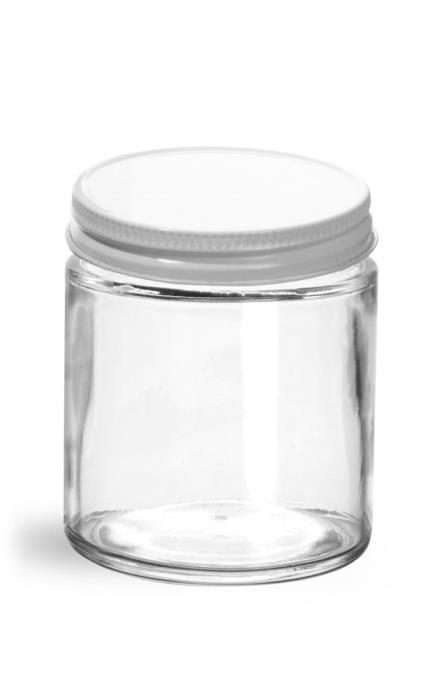 4 oz Clear Glass Jars w/ White Metal Plastisol Lined Caps