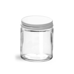 4 oz Clear Glass Jars w/ White Metal Plastisol Lined Caps