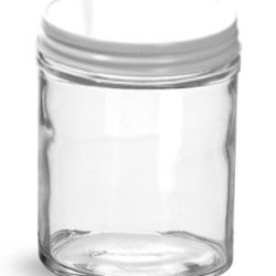 6 oz Clear Glass Jars w/ White Metal Plastisol Lined Caps