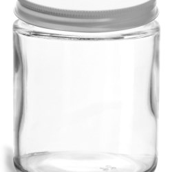 8 oz Clear Glass Jars w/ White Metal Plastisol Lined Caps