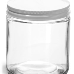 16 oz Clear Glass Jars w/ White Metal Plastisol Lined Caps