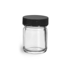 1 oz Clear Glass Jars w/ Lined Black Ribbed Plastic Caps