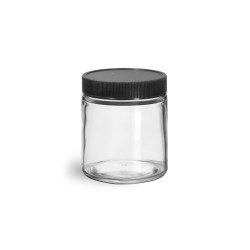 4 oz Clear Glass Jars w/ Lined Black Ribbed Plastic Caps