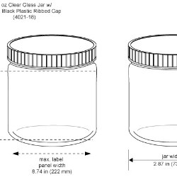 8 oz Clear Glass Jars w/ Lined Black Ribbed Plastic Caps