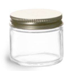 2 oz Clear Glass Jars w/ Plastisol Lined Gold Metal Caps