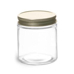 4 oz Clear Glass Jars w/ Plastisol Lined Gold Metal Caps