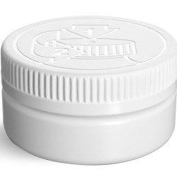 4 oz Plastic Jars, White HDPE Low Profile Jars w/ White PE Lined Child Resistant Caps